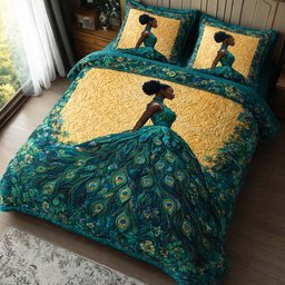Peacock Elegance 3 Piece Quilted Bedding Set Gift For Bird Lovers