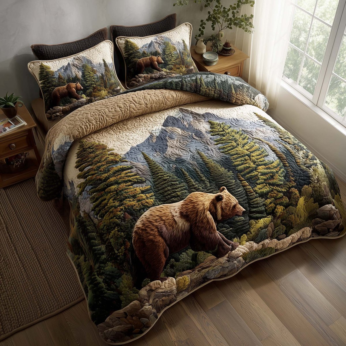 Woodland Haven 3 Piece Quilted Bedding Set Gift For Nature Lovers