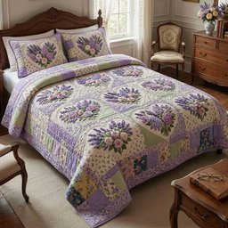Lilac Garden Quilt 3 Piece Quilted Bedding Set Gift For Flower Lovers