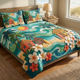 Tropical Wave Escape Beach 3 Piece Quilted Bedding Set Gift For Beach Lovers