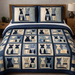 Cat Serenity 3 Piece Quilted Bedding Set Gift For Cat Lovers