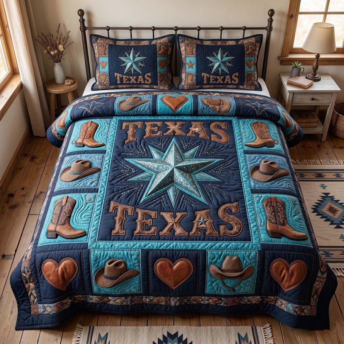 Texas Pride 3 Piece Quilted Bedding Set Gift For Western Lovers