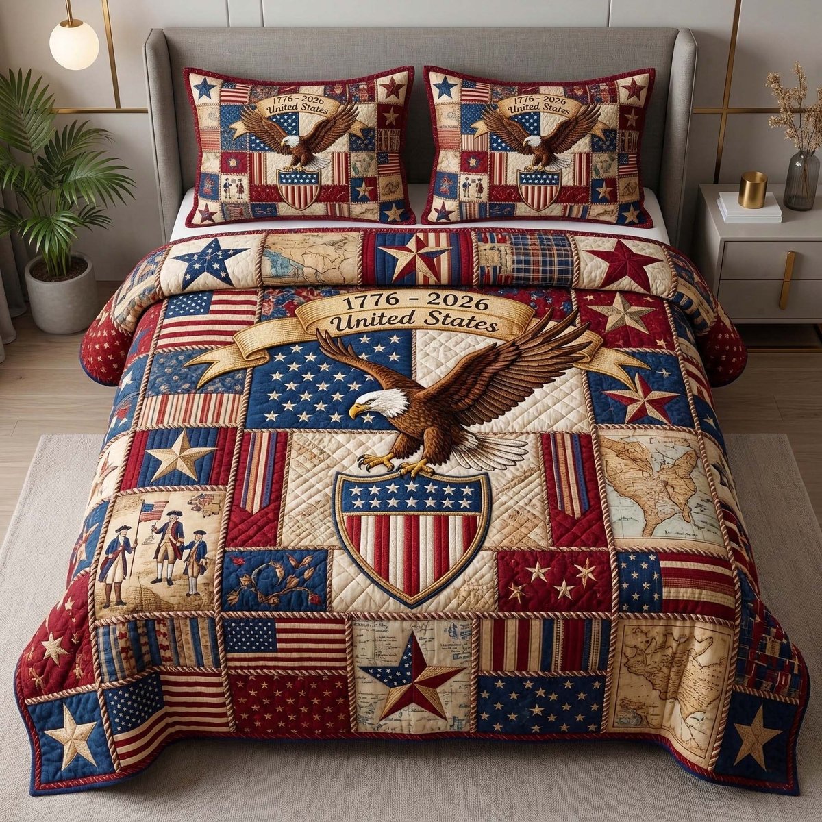 Heritage Eagle 3 Piece Quilted Bedding Set Gift For African American Heritage Lovers