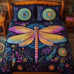 Dragonfly 3 Piece Quilted Bedding Set Gift For Butterfly Lovers