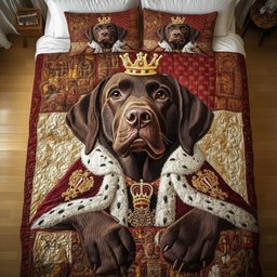 Majesty Labrador Dog 3 Piece Quilted Bedding Set Gift For Dog Lovers