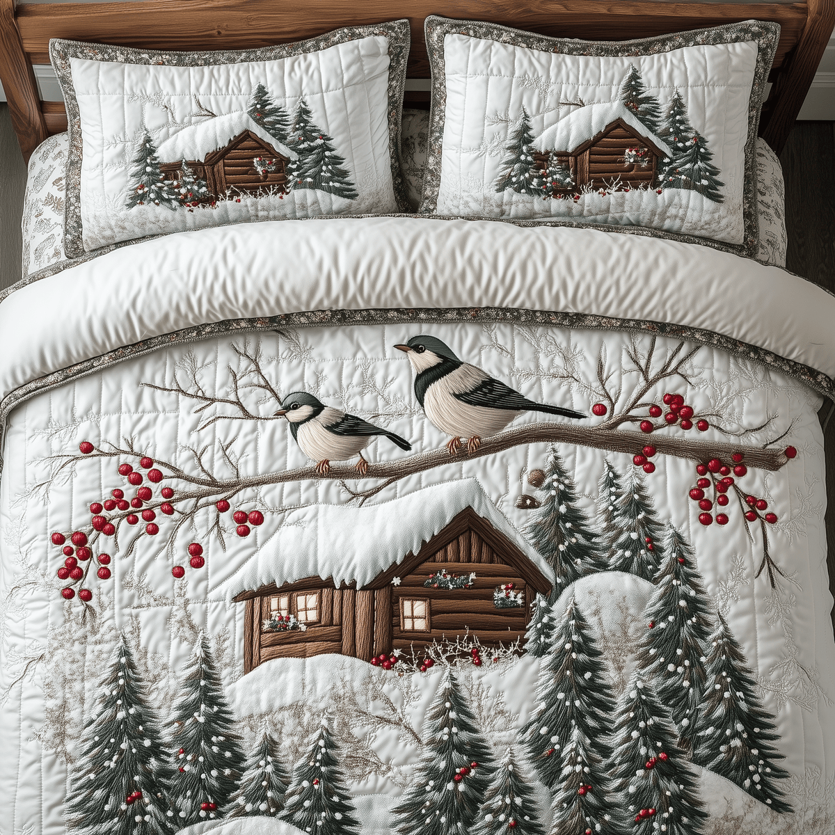 Cozy Cabin 3 Piece Quilted Bedding Set Christmas Gift For Holiday Decor Lovers