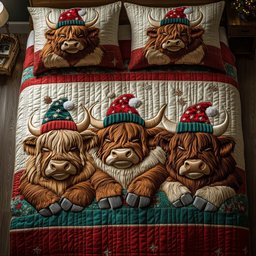 Farmstead Highland Cow 3 Piece Quilted Bedding Set Christmas Gift For Cow Lovers