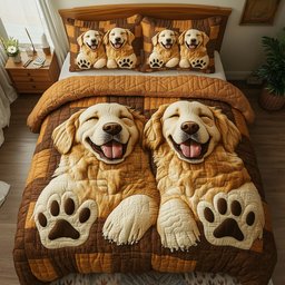 Paw Love Golden Retriever 3 Piece Quilted Bedding Set Gift For Dog Lovers
