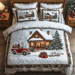 Rustic Winter Cabin 3 Piece Quilted Bedding Set Christmas Gift For Holiday Decor Lovers
