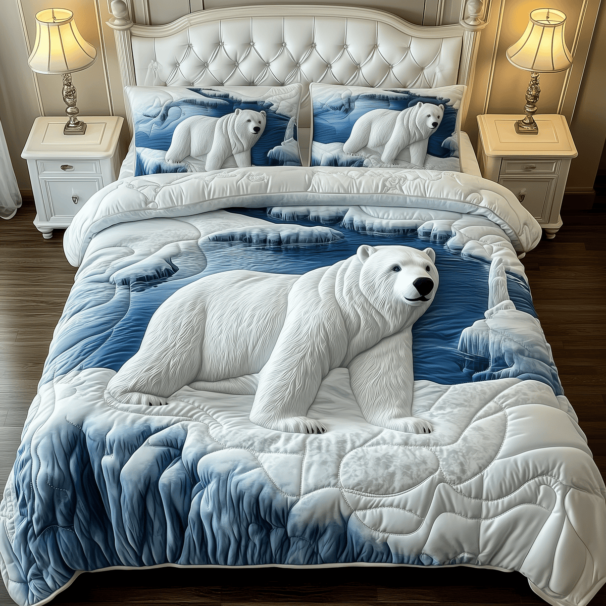 Polar Bear 3 Piece Quilted Bedding Set Gift For Bear Lovers