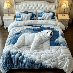 Polar Bear 3 Piece Quilted Bedding Set Gift For Bear Lovers