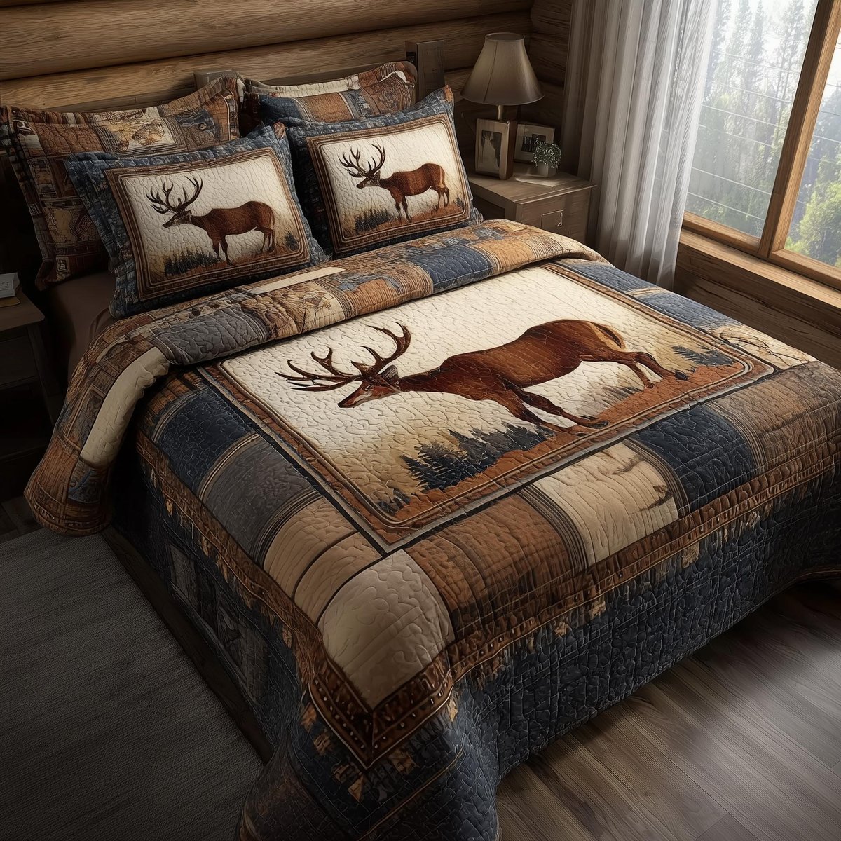 Deer 3 Piece Quilted Bedding Set Gift For Hunters