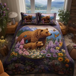Bear Heaven 3 Piece Quilted Bedding Set Gift For Bear Lovers
