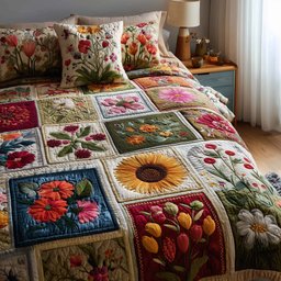 Wild Flora 3 Piece Quilted Bedding Set Gift For Flower Lovers