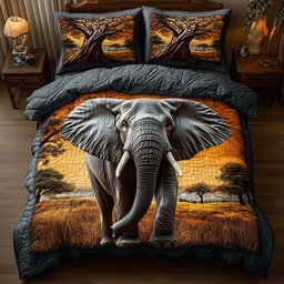 Elephant 3 Piece Quilted Bedding Set Gift For Elephant Lovers