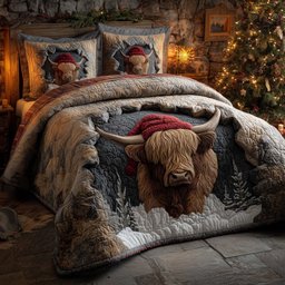 Highland Cow 3 Piece Quilted Bedding Set Christmas Gift For Cow Lovers