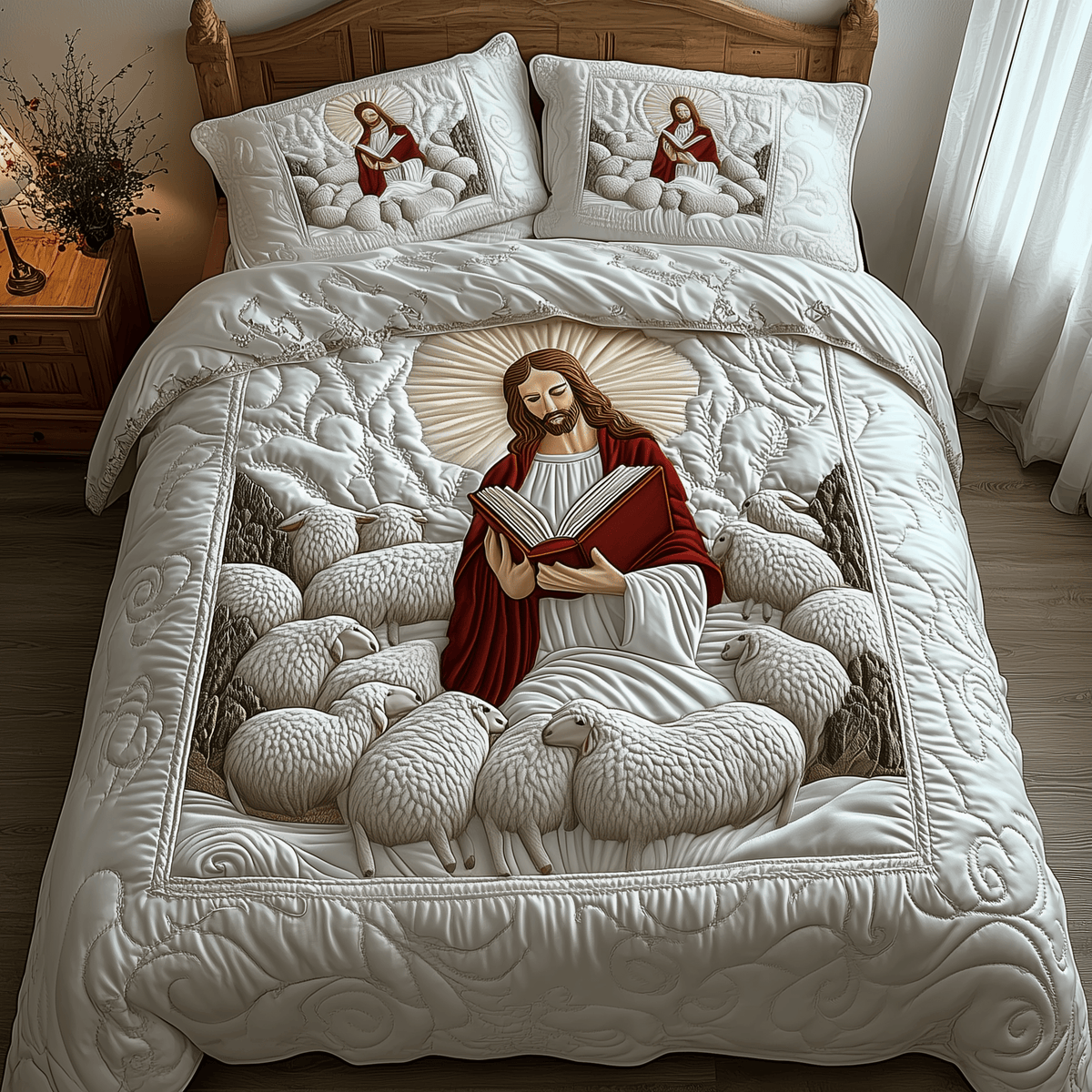 Jesus 3 Piece Quilted Bedding Set Gift For Christians