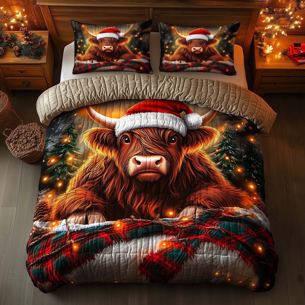 Highland Cow 3 Piece Quilted Bedding Set Gift For Cow Lovers