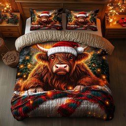 Highland Cow 3 Piece Quilted Bedding Set Gift For Cow Lovers
