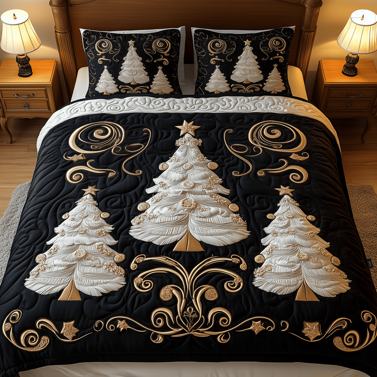 Elegant Tree 3 Piece Quilted Bedding Set Christmas Gift For Holiday Decor Lovers