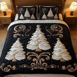 Elegant Tree 3 Piece Quilted Bedding Set Christmas Gift For Holiday Decor Lovers
