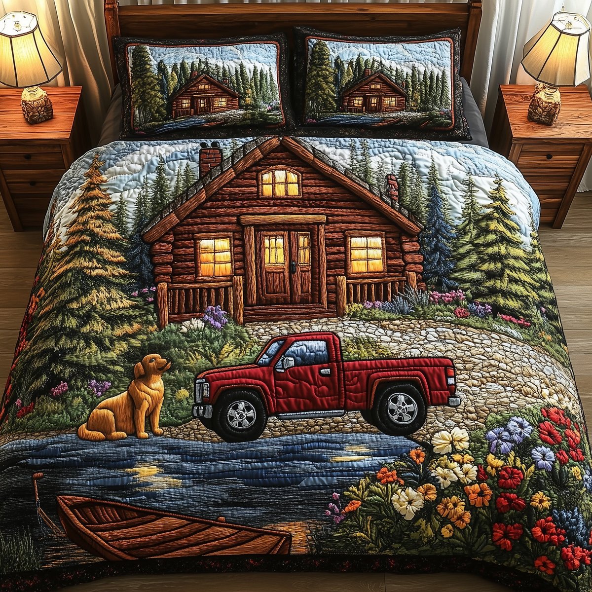 Rustic Cabin 3 Piece Quilted Bedding Set Gift For Home Decor Lovers