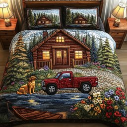 Rustic Cabin 3 Piece Quilted Bedding Set Gift For Home Decor Lovers