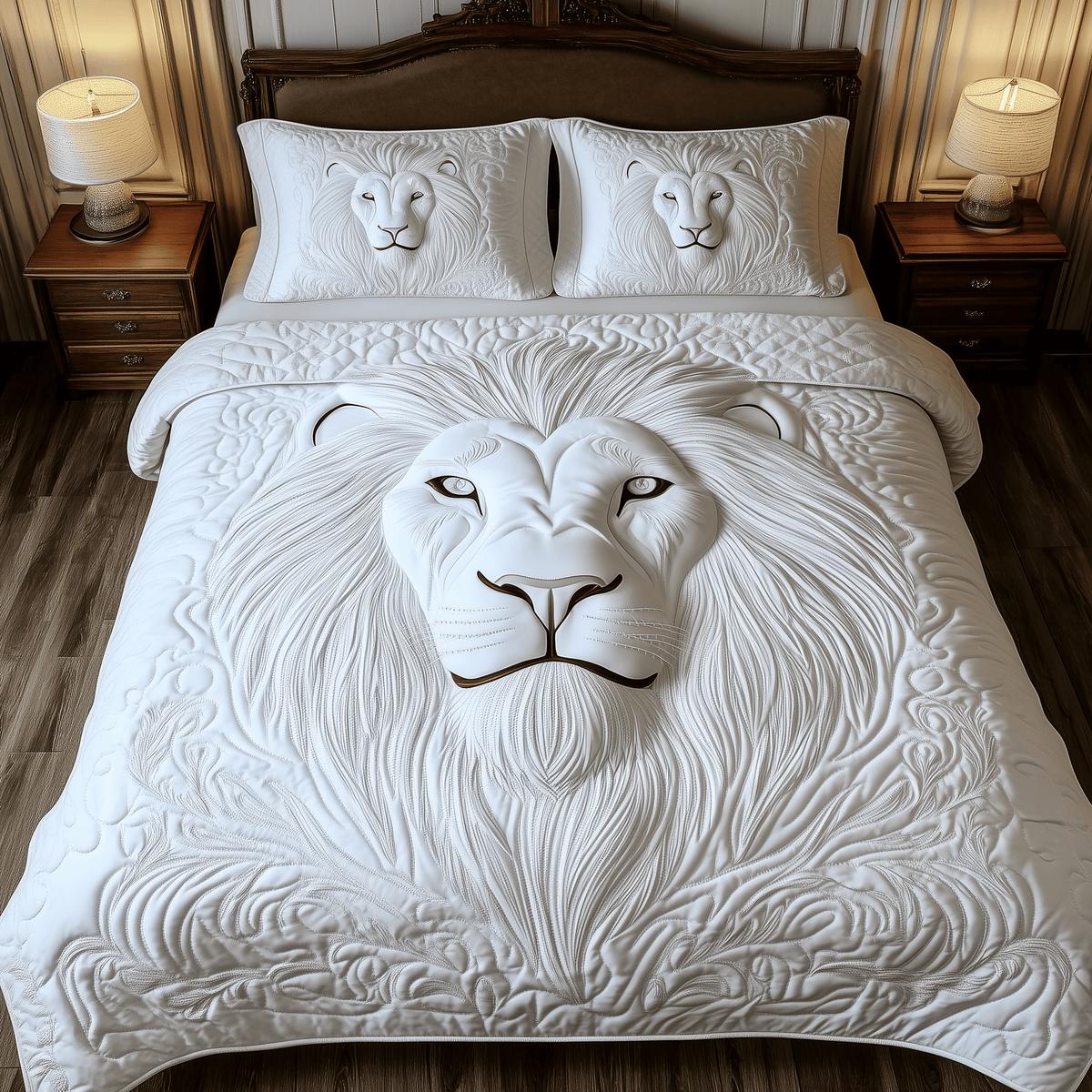 Majestic Lion King 3 Piece Quilted Bedding Set Gift For Lion Lovers