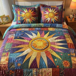 Hippie Sun 3 Piece Quilted Bedding Set Gift For Home Decor Lovers