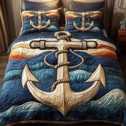 Nautical Anchor 3 Piece Quilted Bedding Set Gift For Beach Lovers