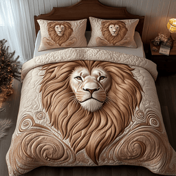 Majestic Lion 3 Piece Quilted Bedding Set Gift For Lion Lovers