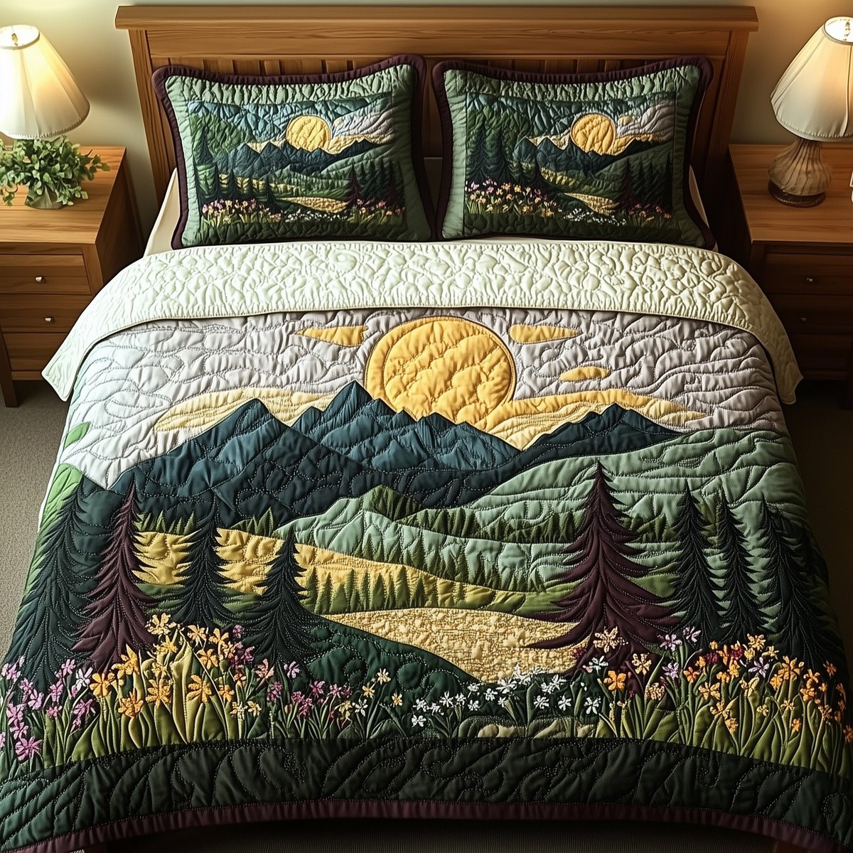 Forest Spirit 3 Piece Quilted Bedding Set Gift For Nature Lovers