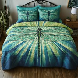 Dragonfly 3 Piece Quilted Bedding Set Gift For Butterfly Lovers