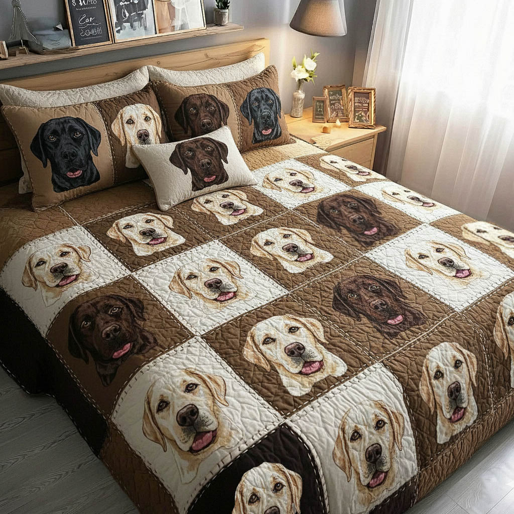 Adorable Labrador Dog 3 Piece Quilted Bedding Set Gift For Dog Lovers