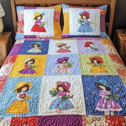 Sunbonnet Sue Patchwork 3 Piece Quilted Bedding Set Gift For Home Decor Lovers