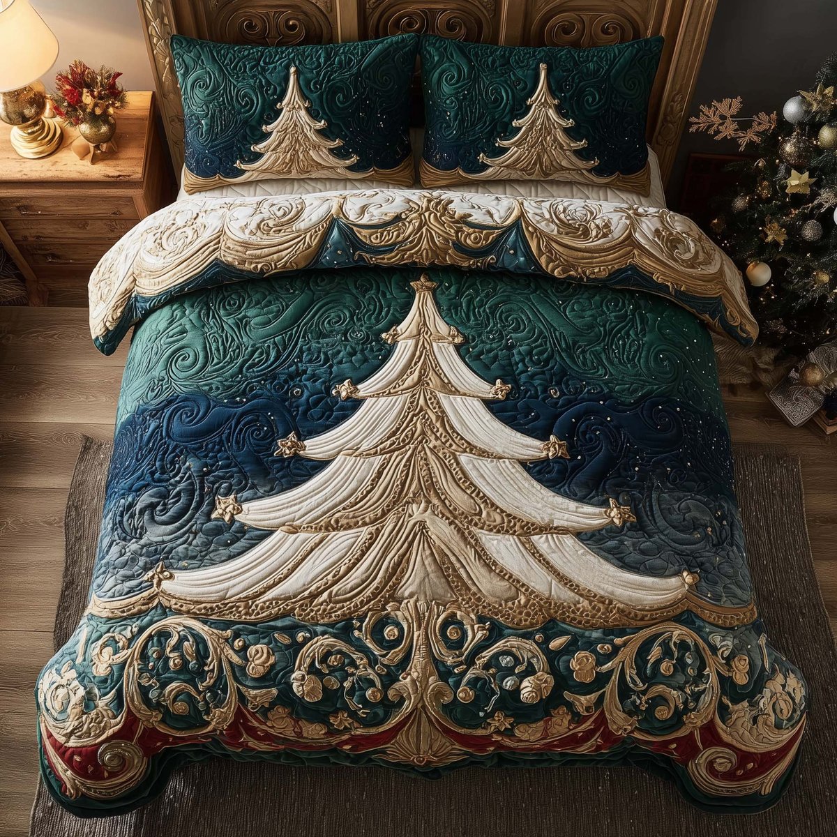 Evergreen Charm 3 Piece Quilted Bedding Set Gift For Holiday Decor Lovers