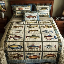 Fishing Adventure 3 Piece Quilted Bedding Set Gift For Fishing Lovers