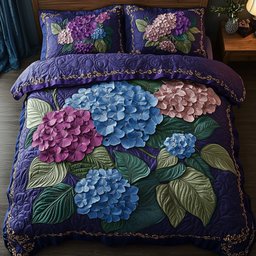 Hydrangea Floral Bliss 3 Piece Quilted Bedding Set Gift For Flower Lovers