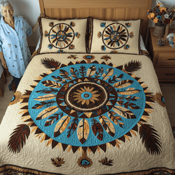 Ancient Dreamcatcher 3 Piece Quilted Bedding Set Gift For Home Decor Lovers