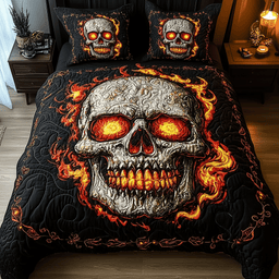 Lava Crack Skull 3 Piece Quilted Bedding Set Gift For Gothic Decor Lovers