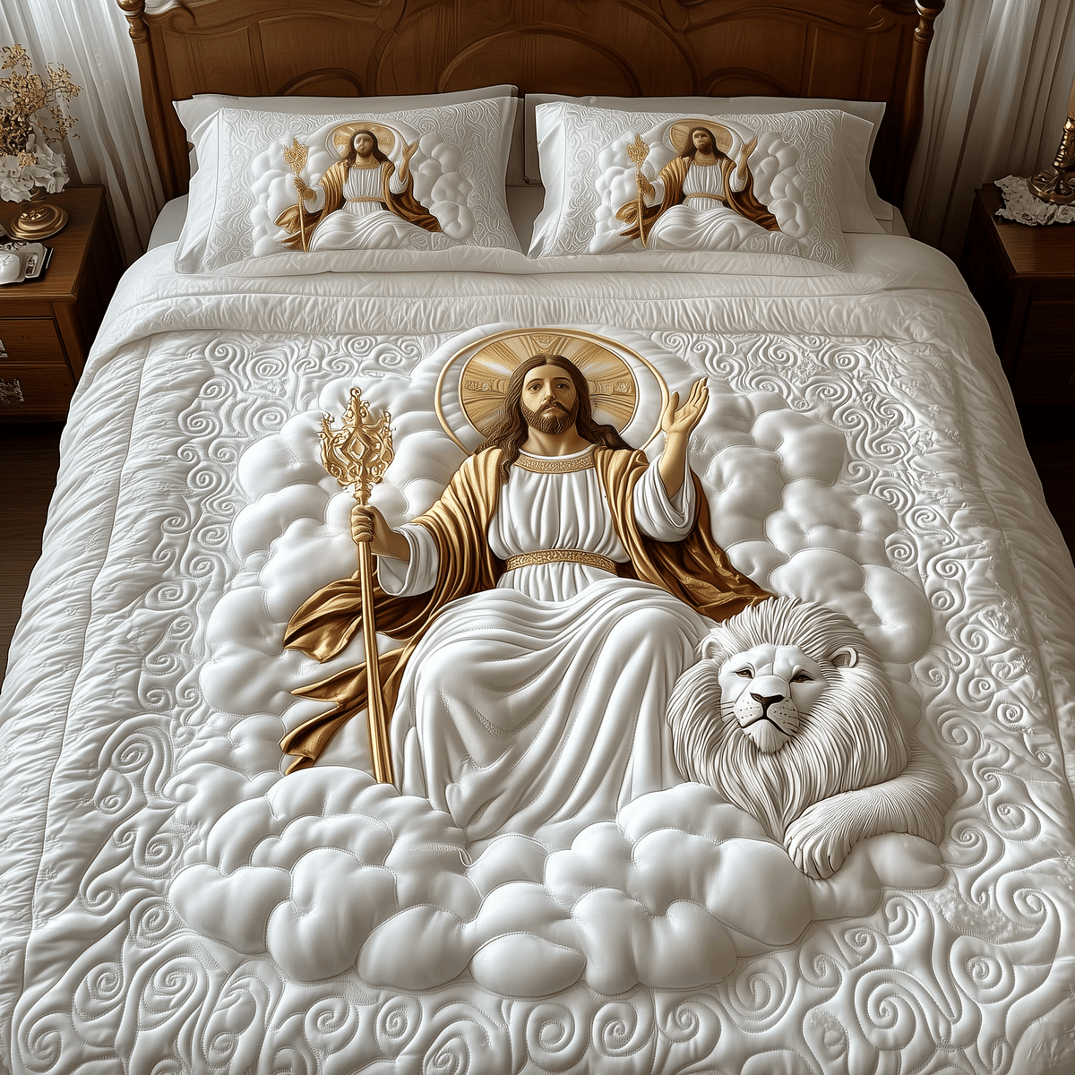 Jesus 3 Piece Quilted Bedding Set Gift For Christians