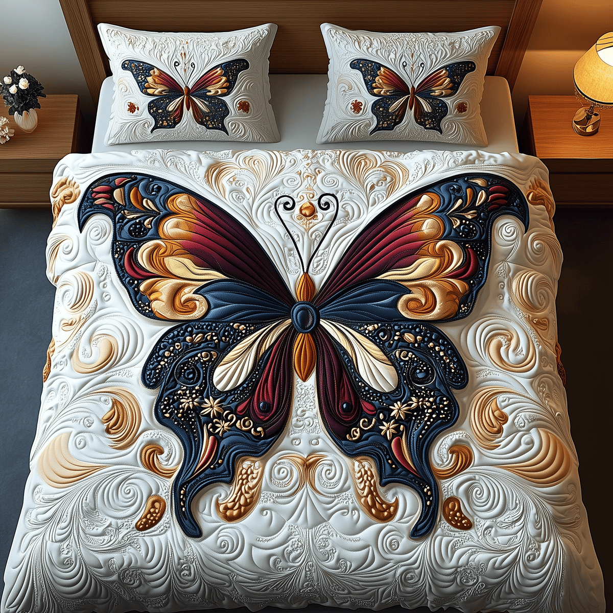 Butterfly Dreamscape 3 Piece Quilted Bedding Set Gift For Butterfly Lovers