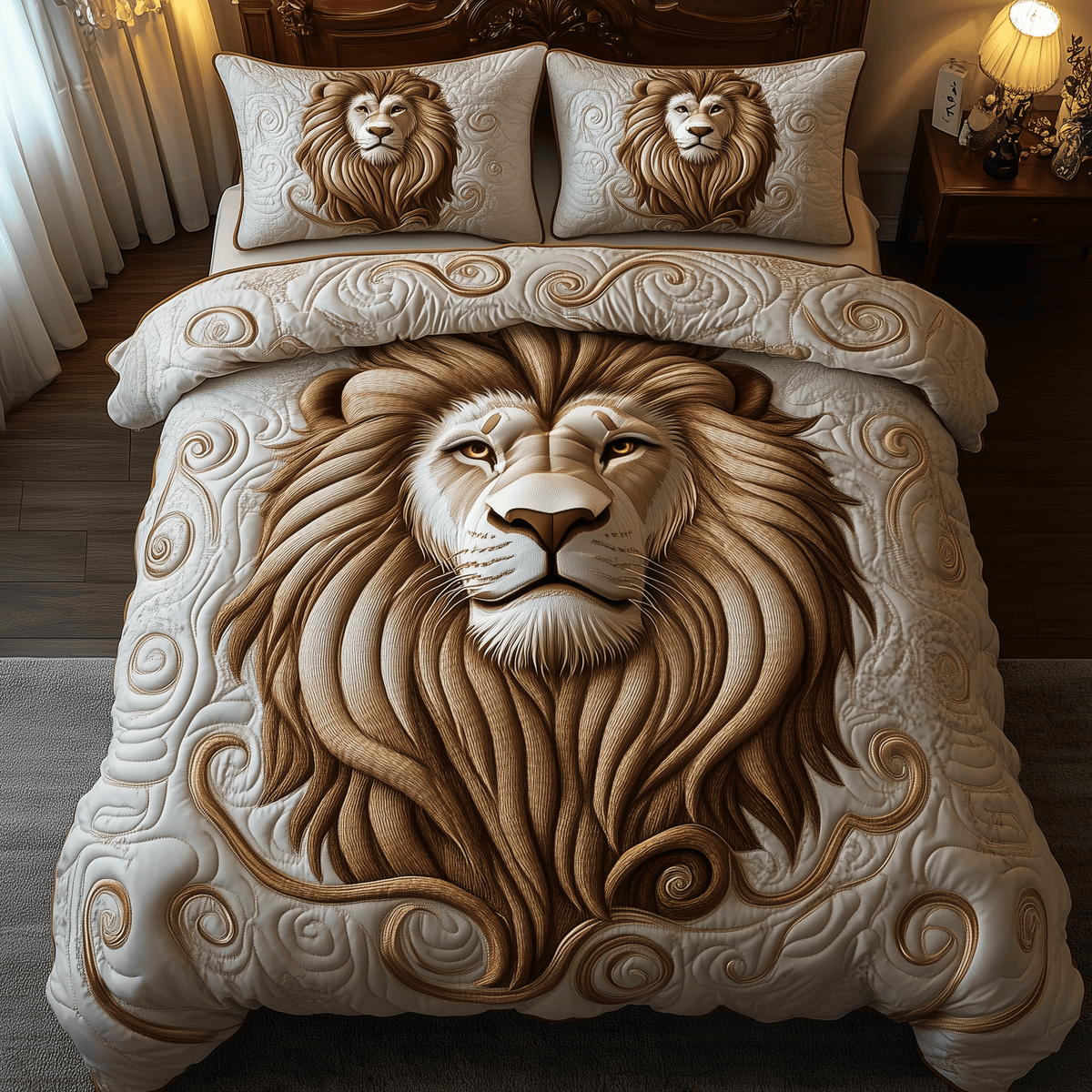 Majestic Lion 3 Piece Quilted Bedding Set Gift For Lion Lovers