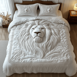 Majestic Lion 3 Piece Quilted Bedding Set Gift For Lion Lovers