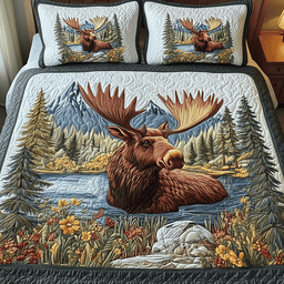 Forest Spirit Moose 3 Piece Quilted Bedding Set Gift For Nature Lovers