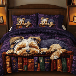 Sleeping Yorkie Dog 3 Piece Quilted Bedding Set Gift For Dog Lovers