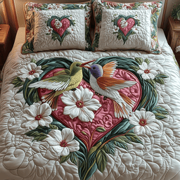 Hummingbird Love 3 Piece Quilted Bedding Set Gift For Bird Lovers