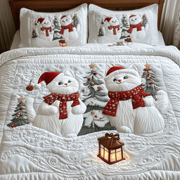 Festive Cat 3 Piece Quilted Bedding Set Christmas Gift For Cat Lovers