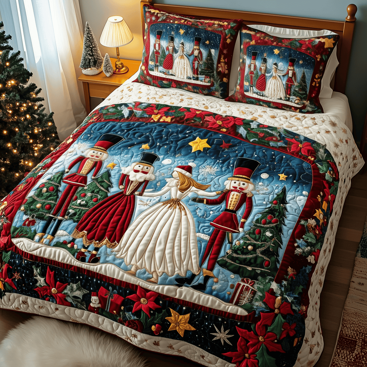 Nutcracker 3 Piece Quilted Bedding Set Christmas Gift For Holiday Decor Lovers
