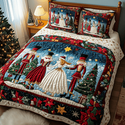 Nutcracker 3 Piece Quilted Bedding Set Christmas Gift For Holiday Decor Lovers